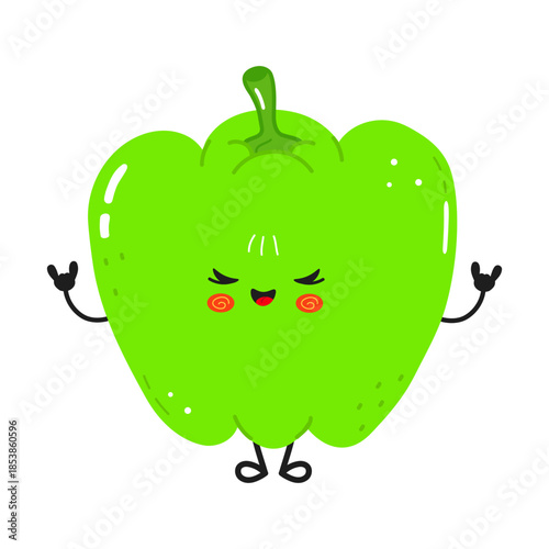 Cute green pepper character making rock hand gesture