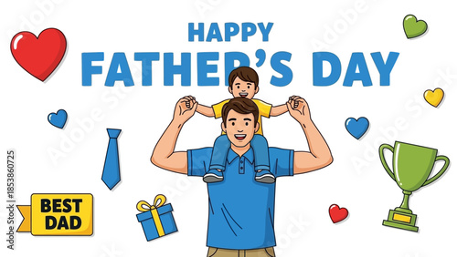 A happy father and son celebrating Father's Day with love and gifts