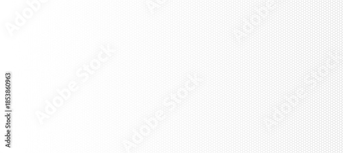 Minimalist vector white hexagon grid background with gradient fade. Seamless geometric honeycomb pattern texture for technology, medical, and modern digital design.