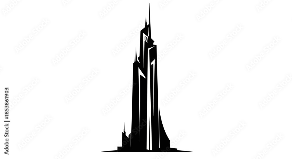 Fototapeta premium Tall skyscraper silhouette with transparent background