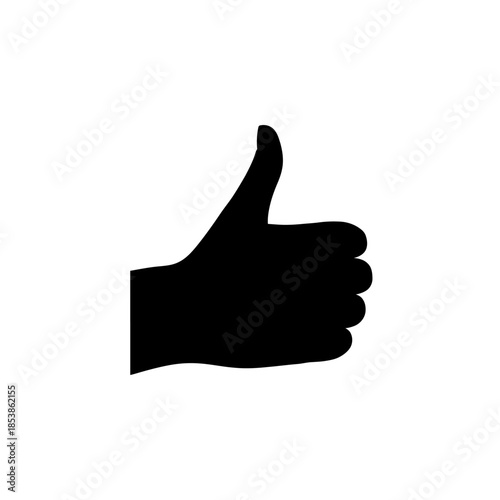 A black thumbs up symbol on a white background