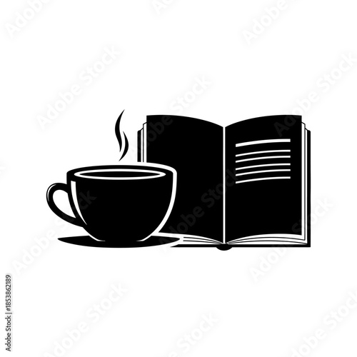 Coffee cup and open book illustration