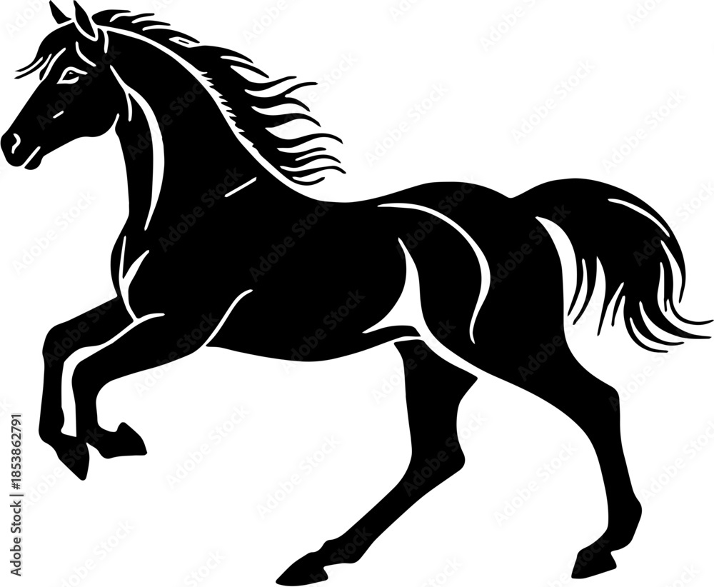 Obraz premium Chinese Zodiac Horse Black and White Vector SVG