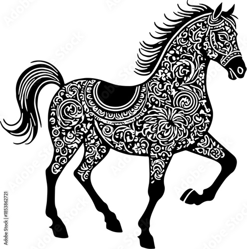 Chinese Zodiac Horse Black and White Vector SVG