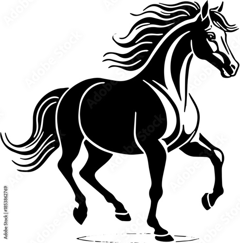 Chinese Zodiac Horse Black and White Vector SVG