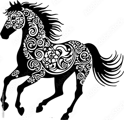 Chinese Zodiac Horse Black and White Vector SVG
