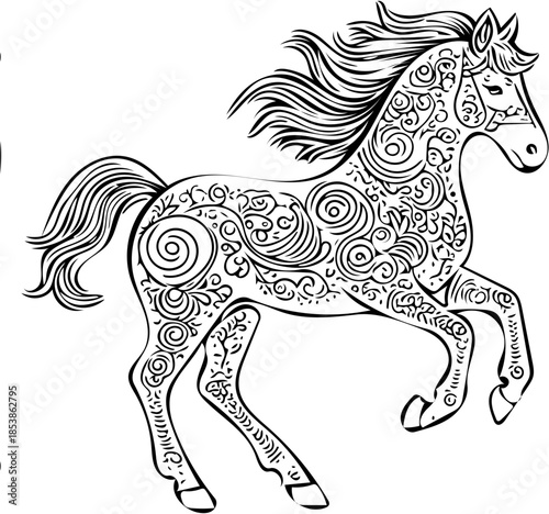 Chinese Zodiac Horse Black and White Vector SVG