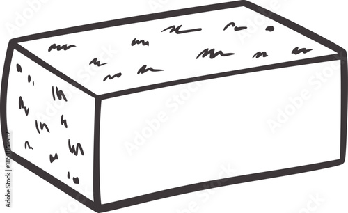 Black and white line of a rectangular block with holes and cracks