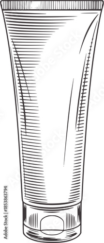 Detailed black and white line of a squeezed tube toothpaste