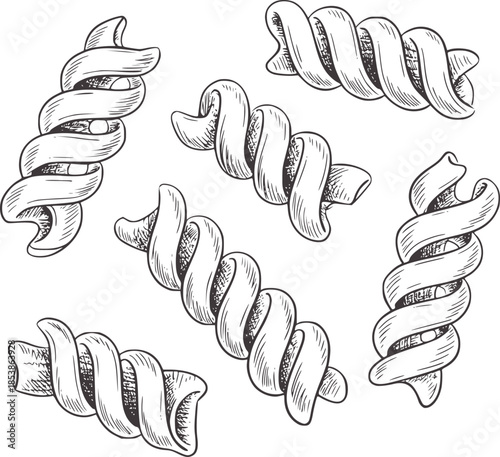 Hand drawn black and white spiral ribbon set editable