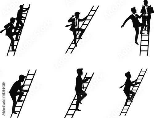 Career ladder, ambition, success, growth, business, leadership, workplace, teamwork, competition, support, cooperation, achievement, progress, corporate, determination