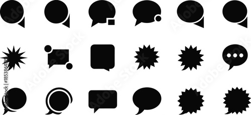 Collection of bold speech bubble icons and dialogue symbols, communication vector set for messaging apps, chat design, conversation interface graphics