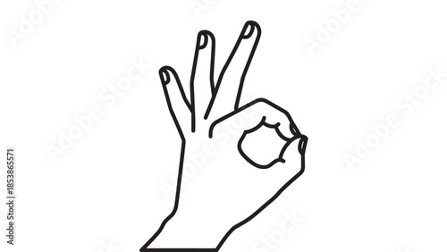 Minimal line drawing of a hand forming the OK gesture against a white background.