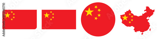 china circular flag, china rectangular flag, china map flag flat icon