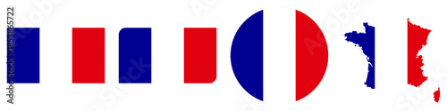 french circular flag, french rectangular flag, french map flag flat icon