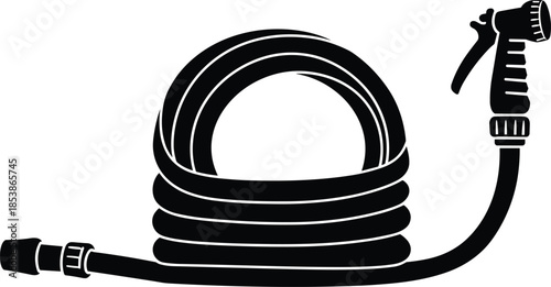 Coiled garden hose with spray nozzle, flexible water hose, outdoor watering equipment, garden irrigation tool, hosepipe with trigger spray, lawn care, yard maintenance, gardening supplies