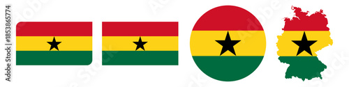 ghana circular flag, ghana rectangular flag, ghana map flag flat icon