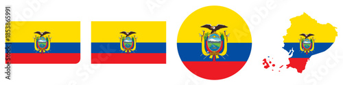 equador circular flag, equador rectangular flag, equador map flag flat icon