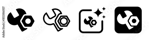 Maintenance icon illustration with cog gear and wrench tool for working construction on black transparent background in PNG vector format