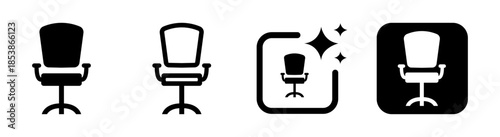 Ergonomic chair icon promoting good posture and healthy body on black transparent background in PNG vector illustration