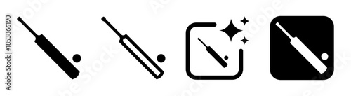 Cricket bat and ball icon for worldcup t20 oneday international league text on black transparent background in PNG vector illustration