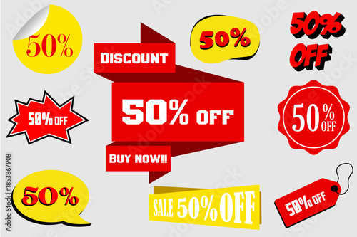 50 Percent Discount Sale Badges and Labels Set for Promotion and Marketing Design