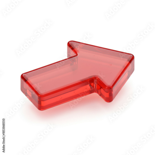 Red shiny 3D arrow pointing right isolated on white background