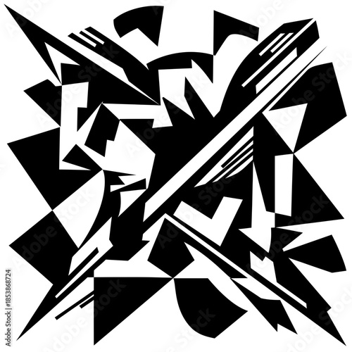 Dynamic abstract geometric composition black white sharp angles modern design striking visual energy for creative projects