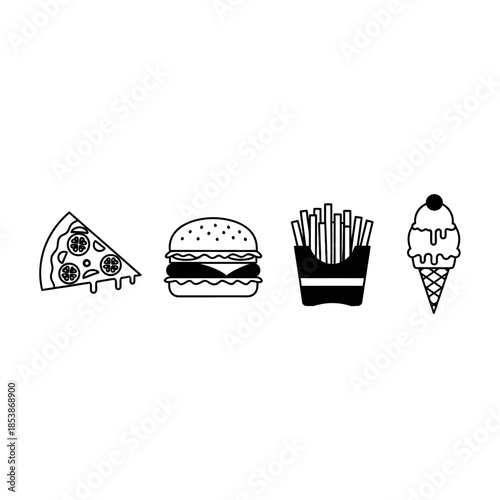 Craving a delicious meal Enjoy iconic fast food favorites like pizza burger fries and a sweet ice cream cone perfect for any food lover