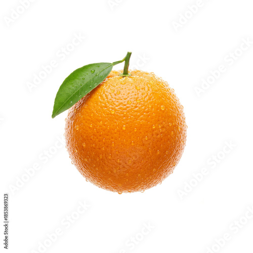 Fresh orange fruit with leaf isolated on white background