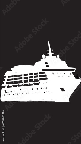 Majestic white cruise ship silhouette gliding on dark ocean at night.