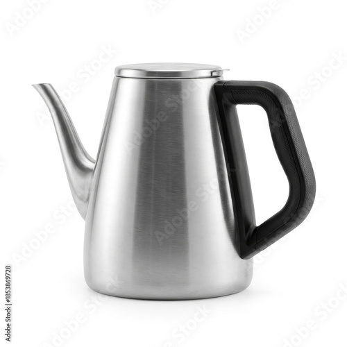 Modern stainless steel electric kettle isolated on white background