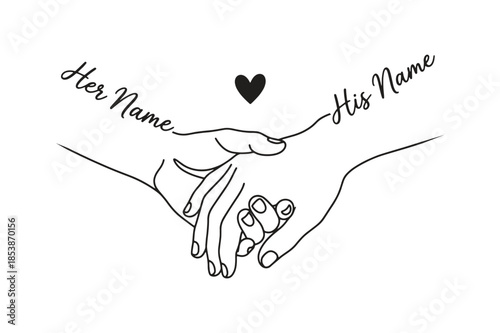 Minimal Couple Hand Holding Love Illustration With Names