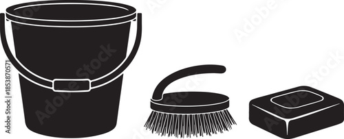 Classic plastic bucket vector icon, perfect for housekeeping chores, mopping floors, and utility storage illustrations