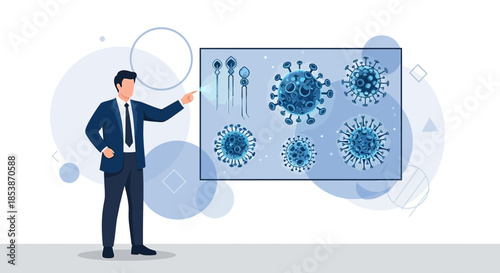 Expert presentation of the corona virus, illustration of medical expert explaining the structure
