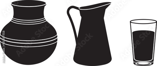 Traditional clay water pot, Jug, Glass, Jar vector illustration, highlighting rustic cultural pottery and ancient liquid storage methods