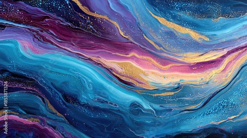 Colorful abstract painting with swirling blue and purple hues