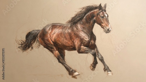 Dynamic sketch of a galloping horse on textured paper