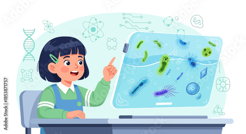 Girl Exploring Microbes on a Digital Screen: Engaging with Virtual Scientific Discovery
