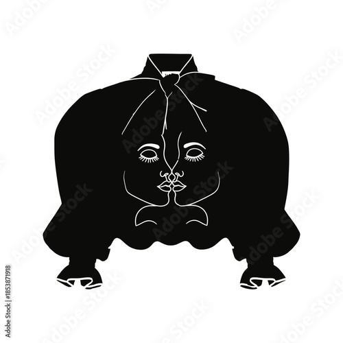 Elegant black blouse with artistic face design and bow