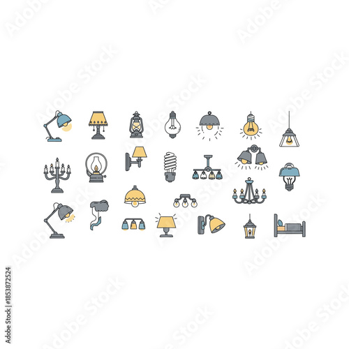 Variety of lamps and lighting fixtures for home and office use