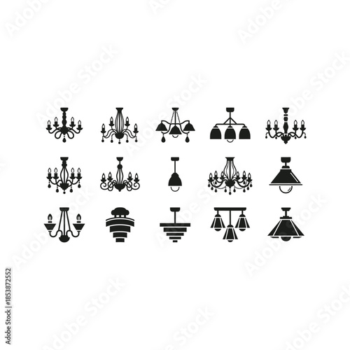 Various chandelier and lighting fixture silhouettes for design