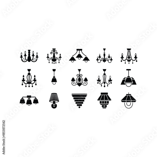 Various chandeliers and lamps for interior design and decoration
