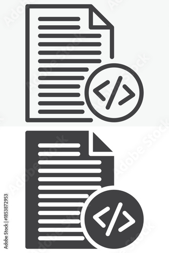 Coding file document line and solid different style vector icon set