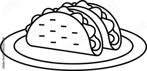 Minimalist taco line art vector icons for Mexican cuisine restaurant menus food truck branding and fast food culinary graphic design elements.