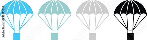 Modern minimalist parachute vector icons in multiple colors for skydiving adventure sports delivery service branding and outdoor recreation graphic design elements.