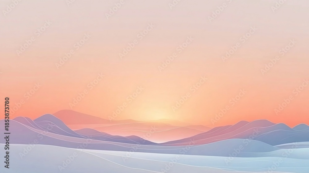 Fototapeta premium Pastel sunset over minimalist mountain range, peaceful scene, website banner