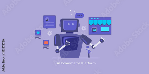 Small business brand enhance ecommerce workflow with AI robot, leveraging precise targeted advertising algorithm and automating personalized shopping experience.