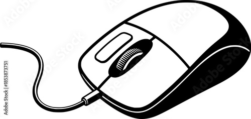 Wired Desktop Mouse with Scroll Wheel Retro Flat Vector

