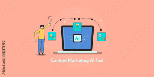 Brand expert monitor insights with intelligent content marketing tool. AI processing unit connects content creation, channel distribution and analytical module with unified ecosystem.